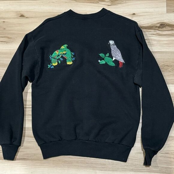 Vintage 90’s Jerzees Black Embroidered Bird Crewneck Sweatshirt Women’s Medium - Picture 2 of 4